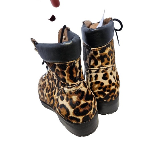 NEW Jack Rogers 6 Peyton Pearl Bootie Leopard Print Calf Hair Lace Up Combat - Picture 4 of 6
